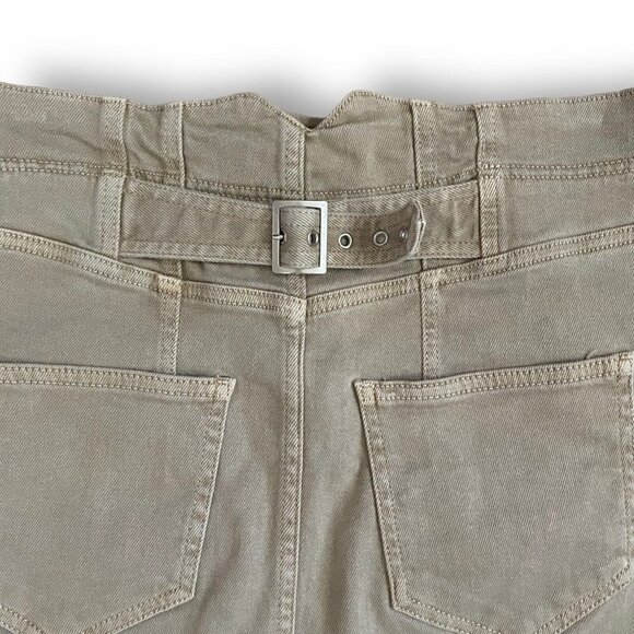 Free People Womens Corsette Denim Mini Skirt Sz 10 Tan Buckle Back Cut Off Boho - Picture 7 of 8